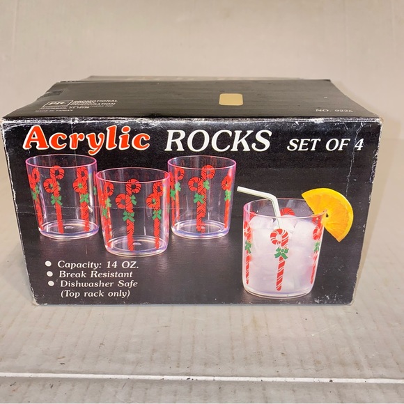 Vintage Acrylic Candy Cane Rocks Glasses Set of 4 Retro Holiday Drinkware 14oz - Picture 9 of 14